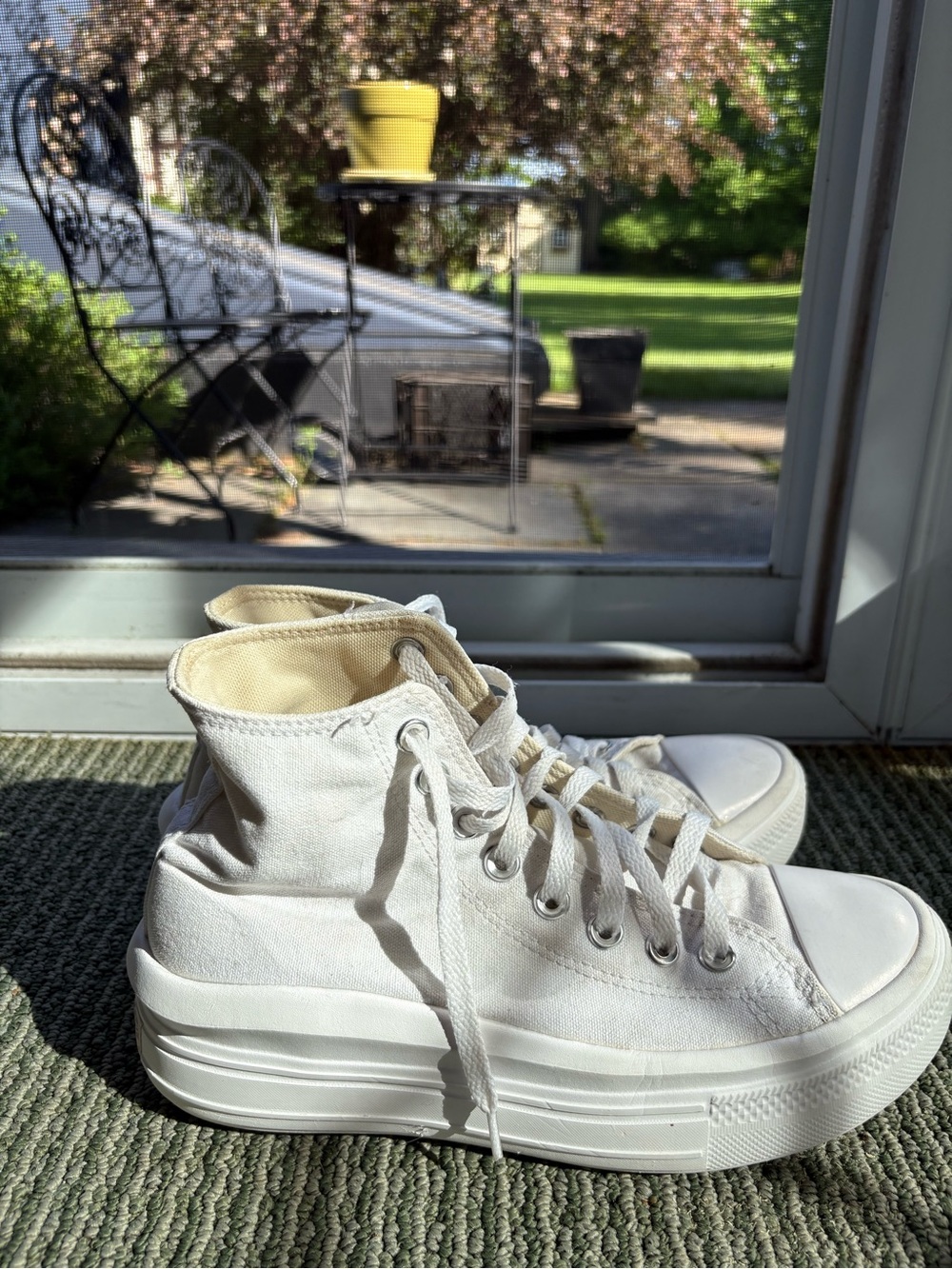 White Canvas High-Top Platform Sneakers